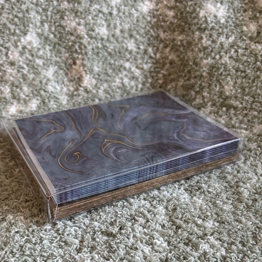 Midnight Blue and Gold Geode Marble Patterned Notecard Set of 10 NWT PS